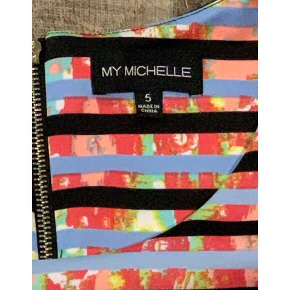 My Michelle Striped Multicolor Sleeveless Fit & Flare Dress Back Zipper Size 5 - Picture 10 of 16